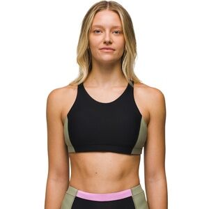 Prana Black and Cream Bikini Top with Pink Straps